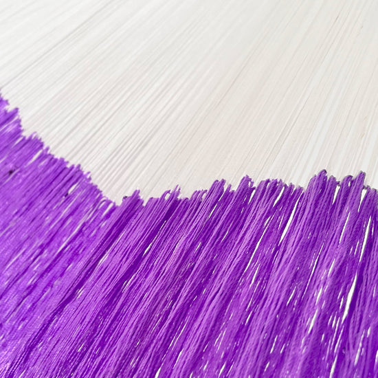 Unión entre cuerpo y brazo de hamaca artesanal Yucateca de nylon color morado