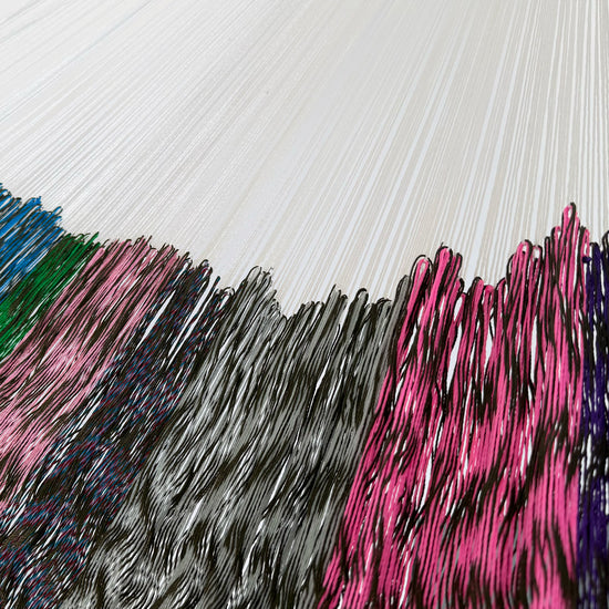 Unión entre cuerpo y brazo de hamaca artesanal Yucateca de nylon multicolor