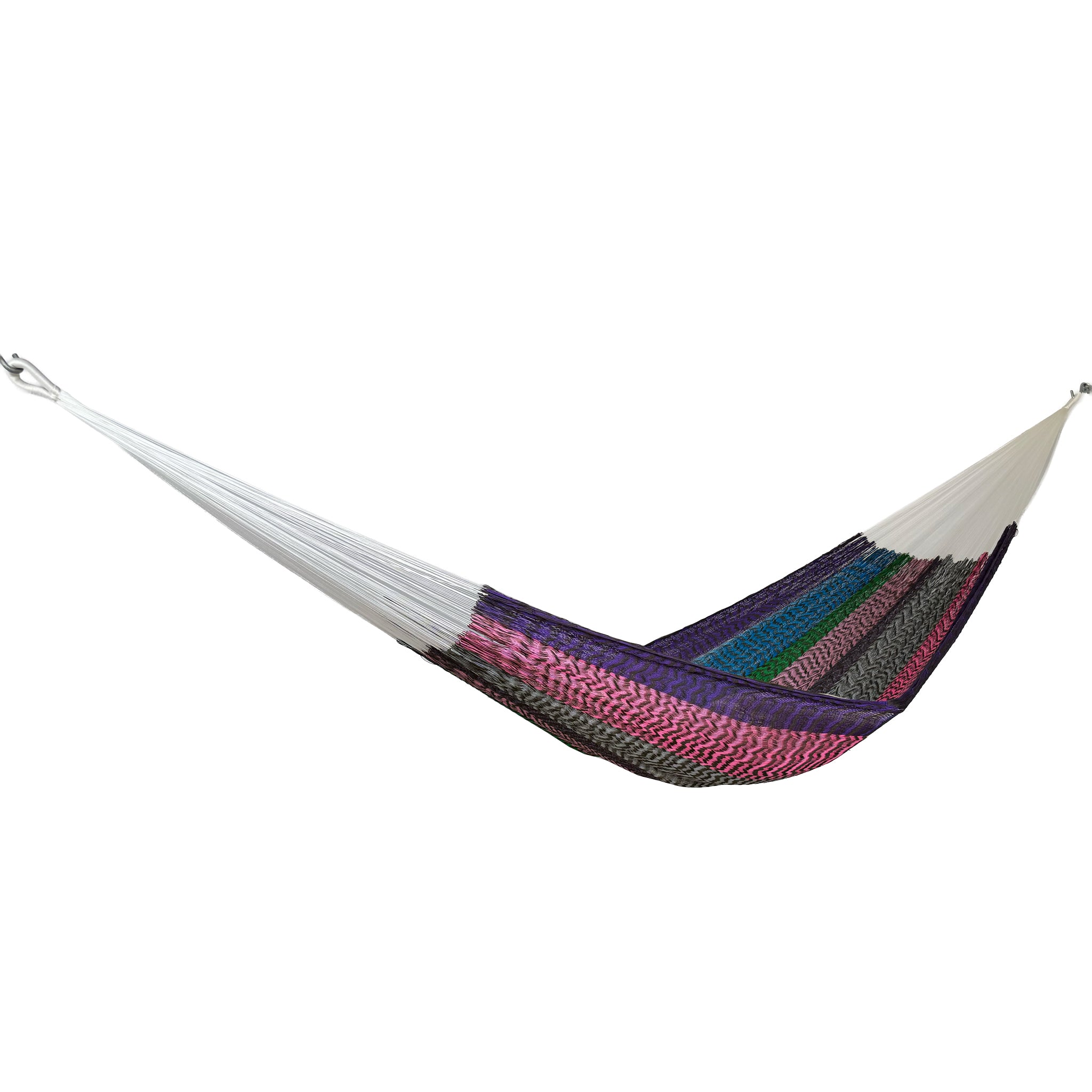 Hamaca artesanal Yucateca de nylon multicolor vista lateral