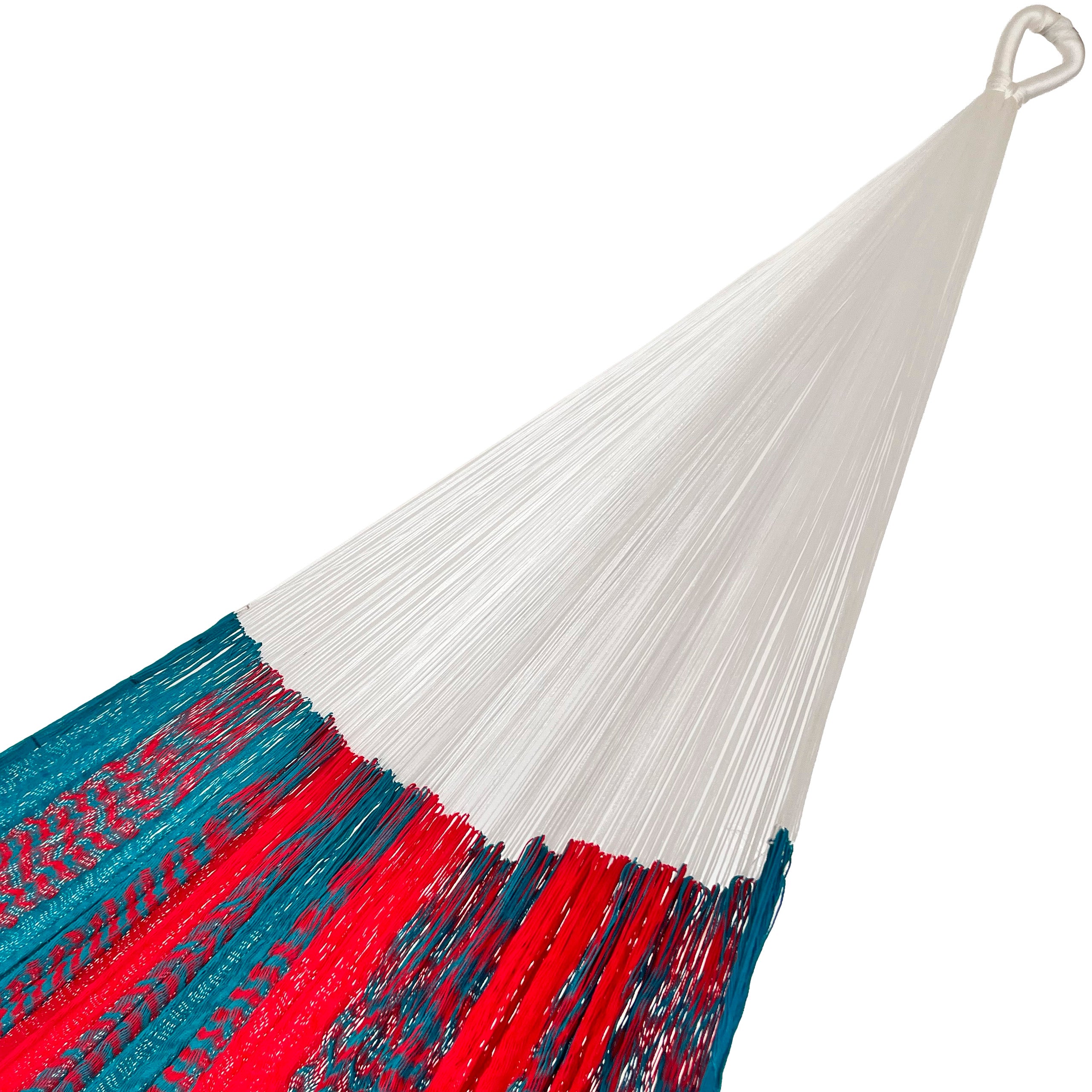 Brazo de hamaca artesanal Yucateca de nylon color rojo y azul