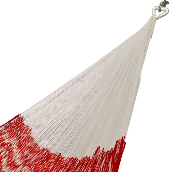 Brazo de hamaca artesanal Yucateca de nylon color rojo y blanco