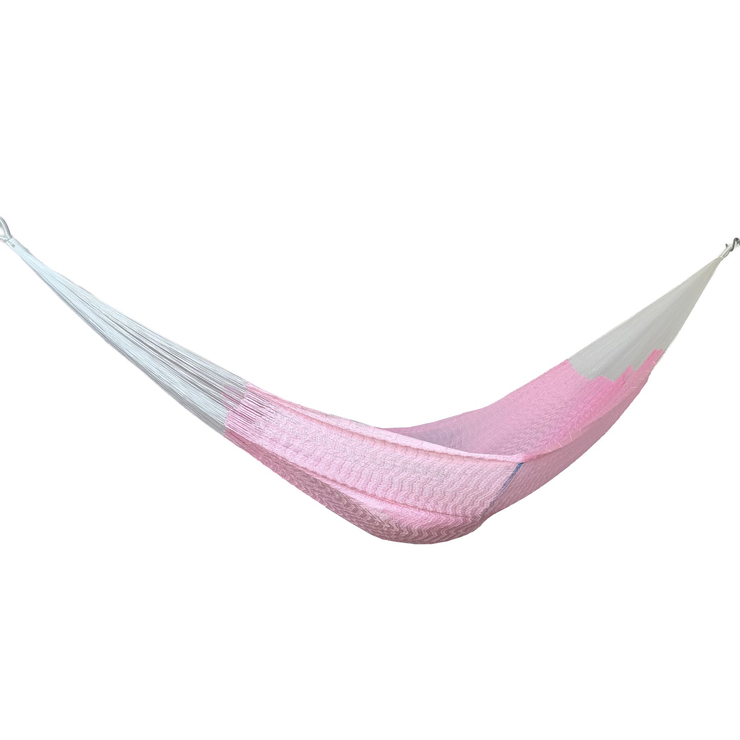 Hamaca artesanal Yucateca de nylon color rosa vista lateral