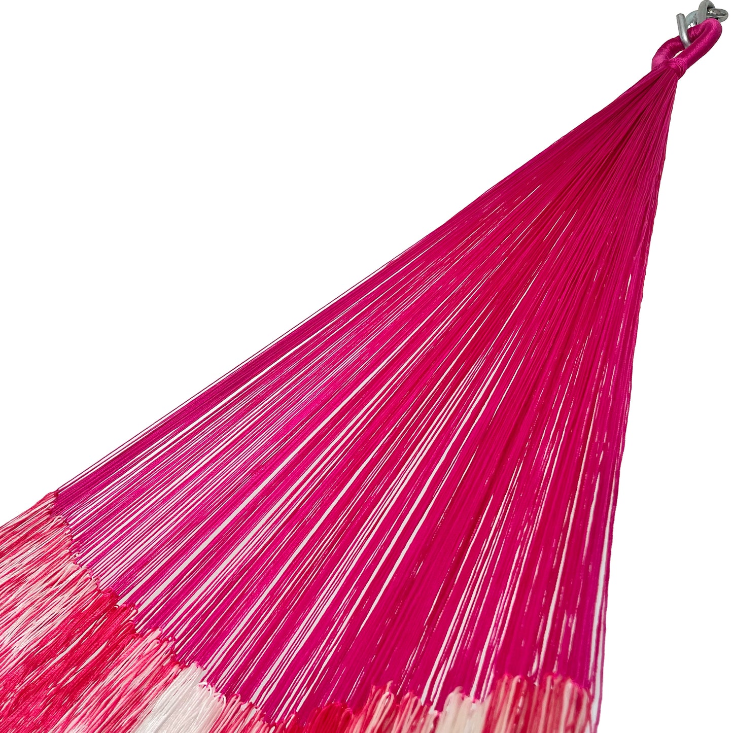 Brazo de hamaca artesanal Yucateca de nylon color rosa y blanco
