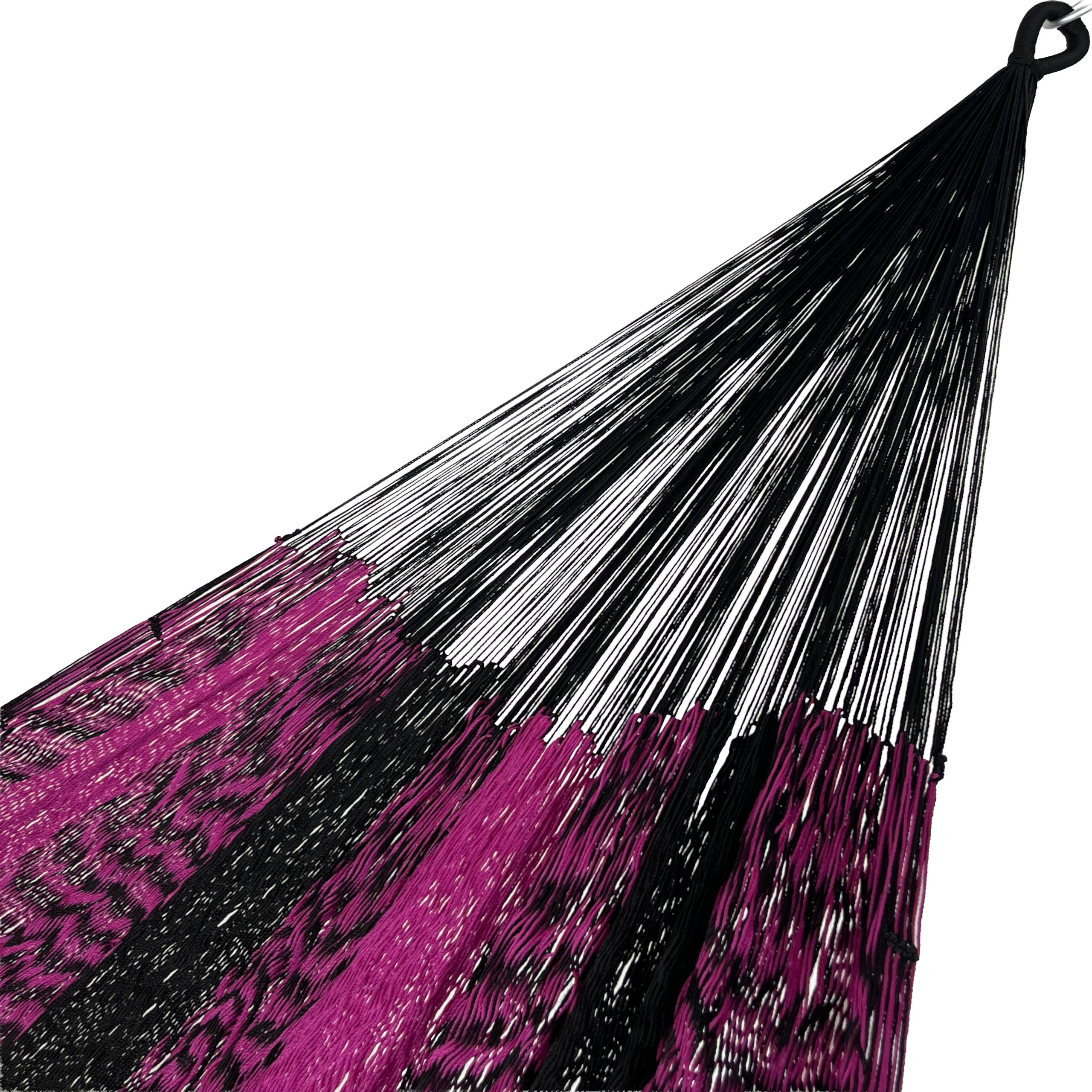 Brazo de hamaca artesanal Yucateca de nylon color rosa y negro