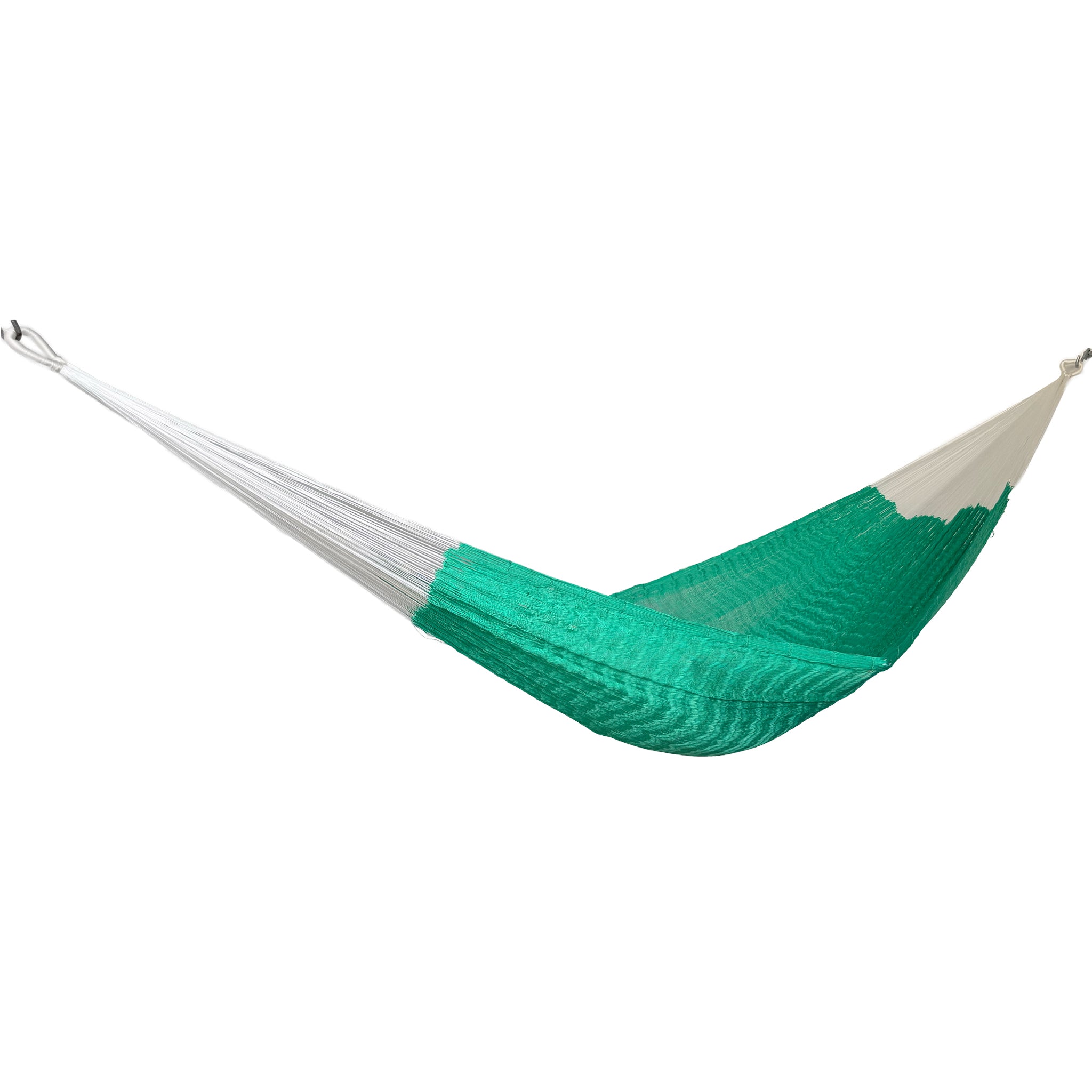 Hamaca artesanal Yucateca de nylon color verde vista lateral