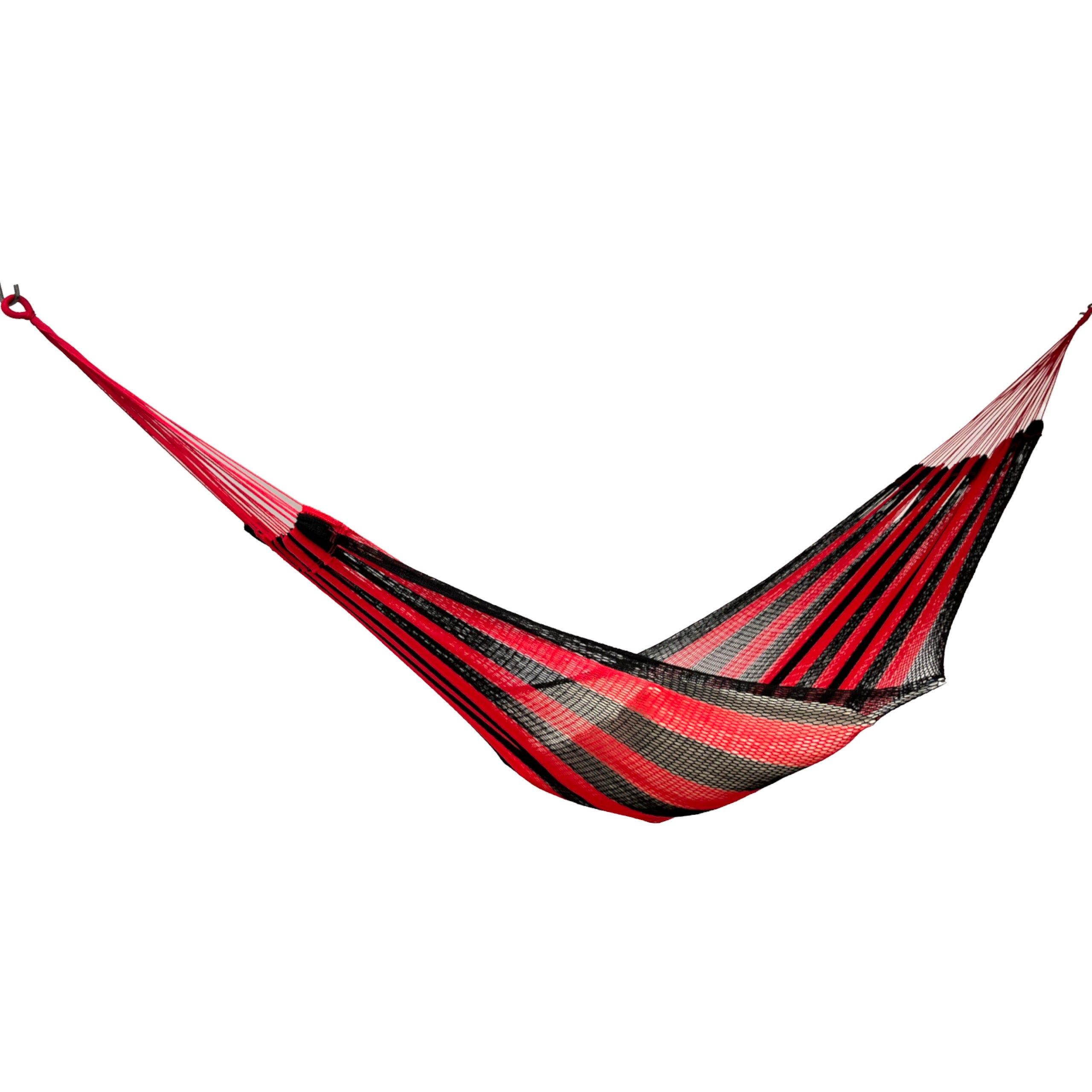 Hamaca tipo red de nylon color rojo vista lateral