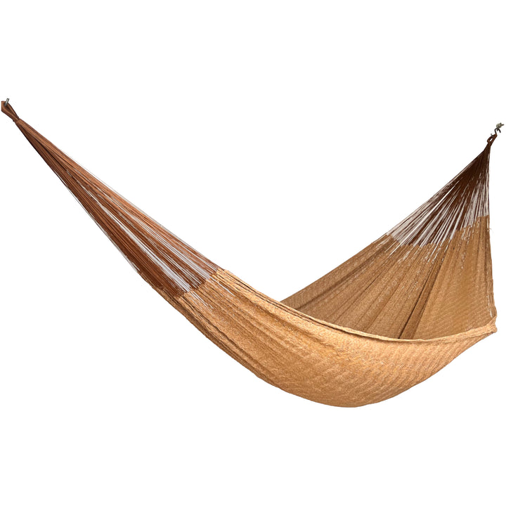 Hamaca Yucateca artesanal de algodón suave color amarillo oscuro vista lateral