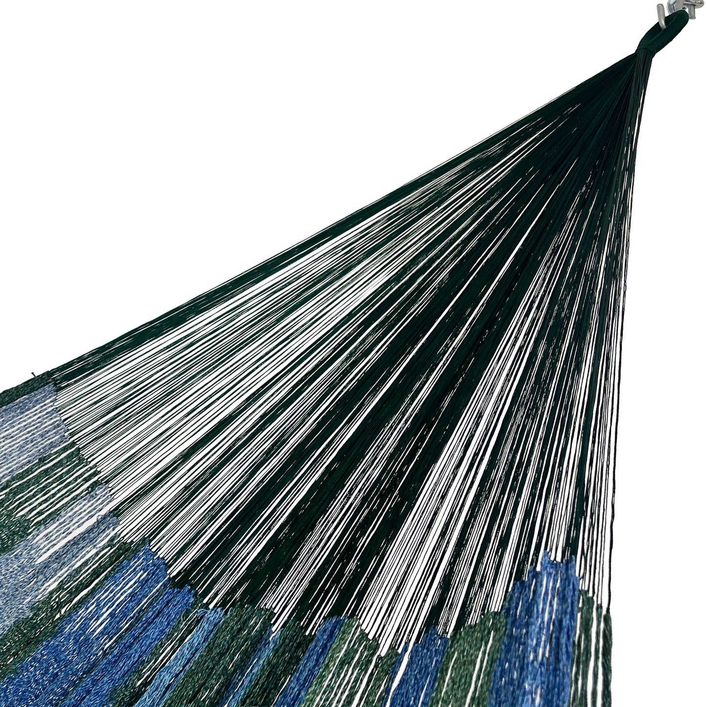 Brazo de hamaca Yucateca artesanal de algodón suave color azul y verde