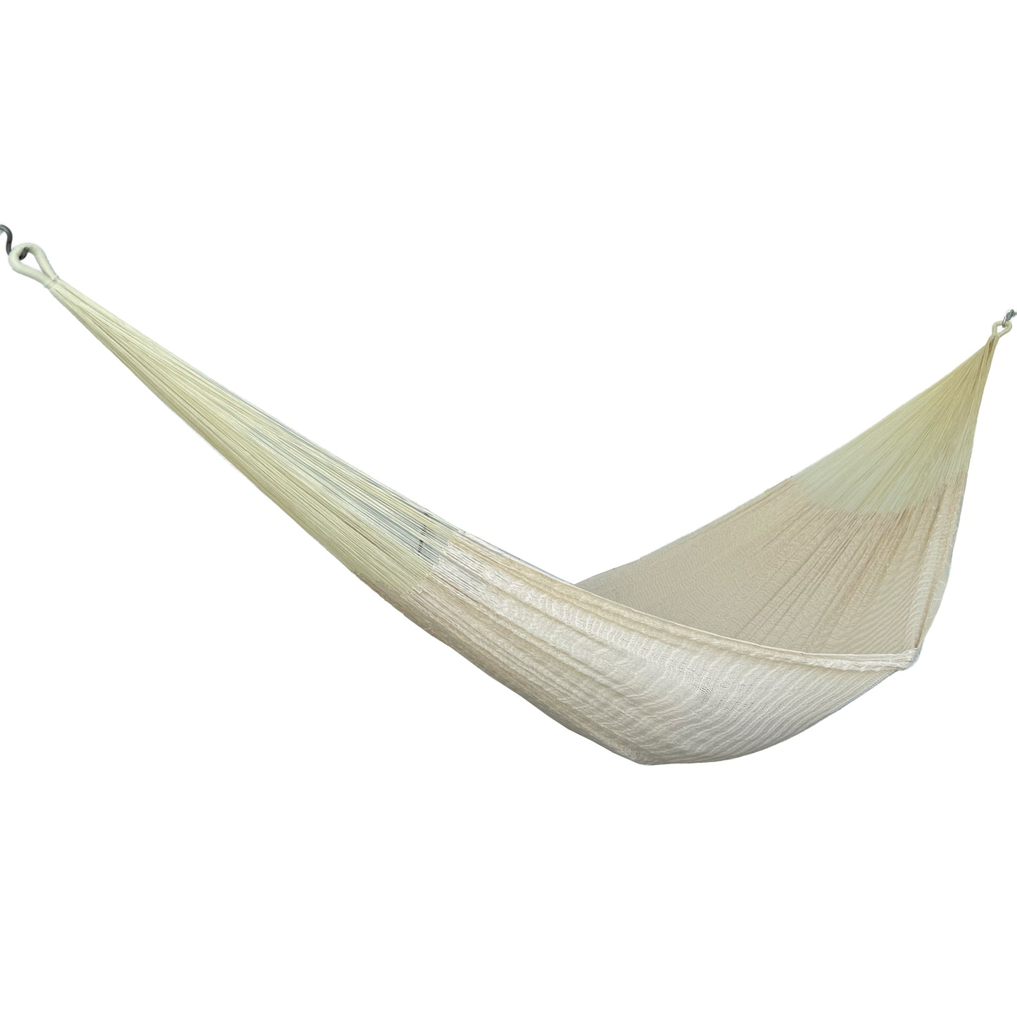 Hamaca Yucateca artesanal de algodón suave color beige vista lateral