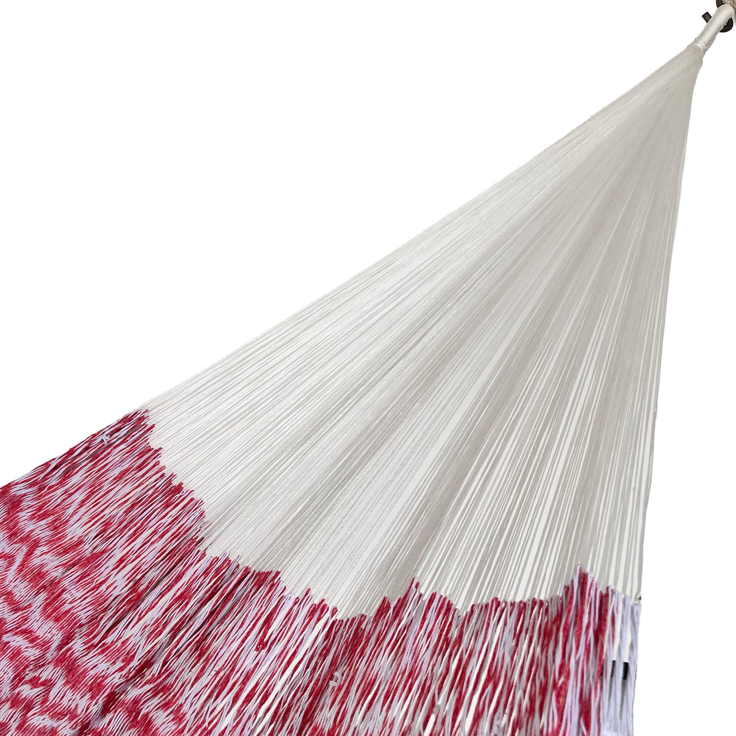 Brazo de hamaca Yucateca artesanal de algodón suave color blanco y rosa