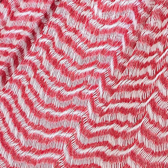 Detalle del tejido de algodón suave de la hamaca Yucateca artesanal blanco y rosa