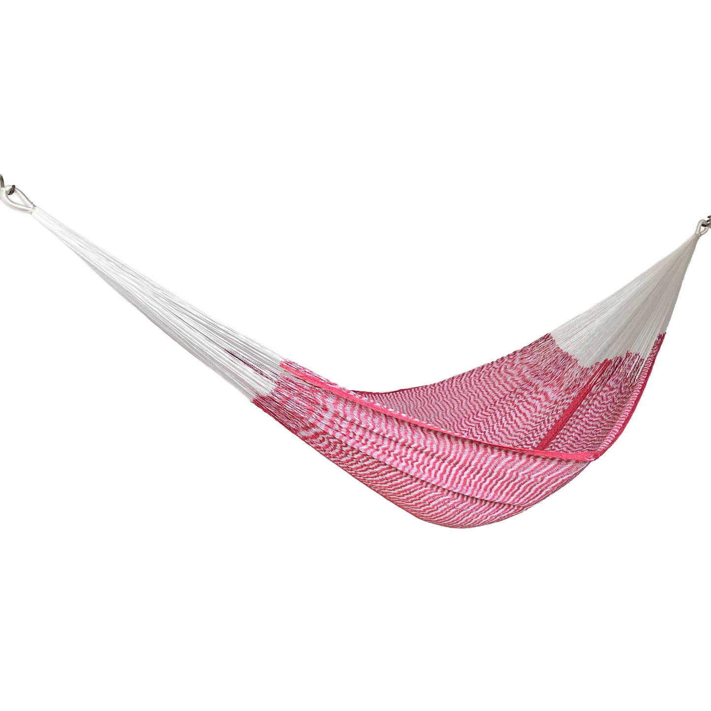 Hamaca Yucateca artesanal de algodón suave color rosa chicle vista lateral