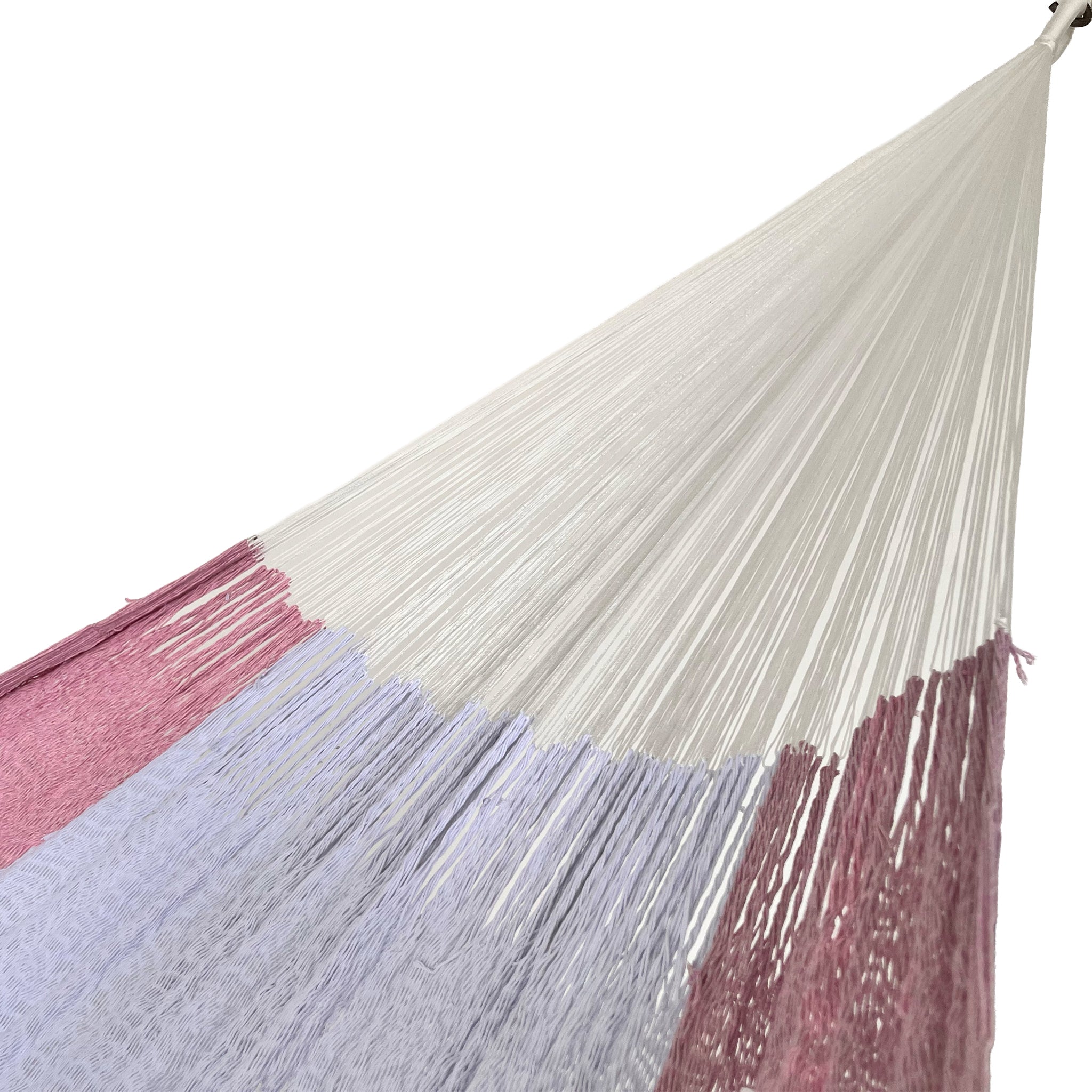 Brazo de hamaca Yucateca artesanal de algodón suave color rosa claro y blanco