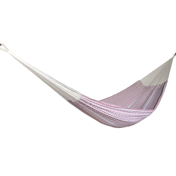 Hamaca Yucateca artesanal de algodón suave color rosa pastel vista lateral