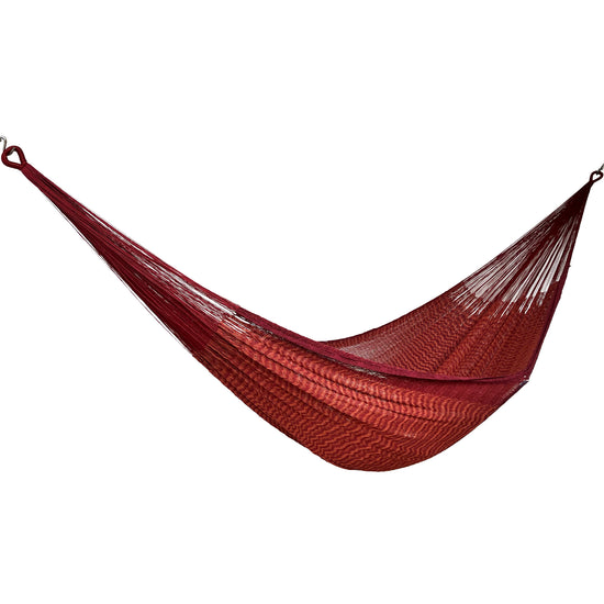 Hamaca Yucateca artesanal de algodón suave color terracota vista lateral
