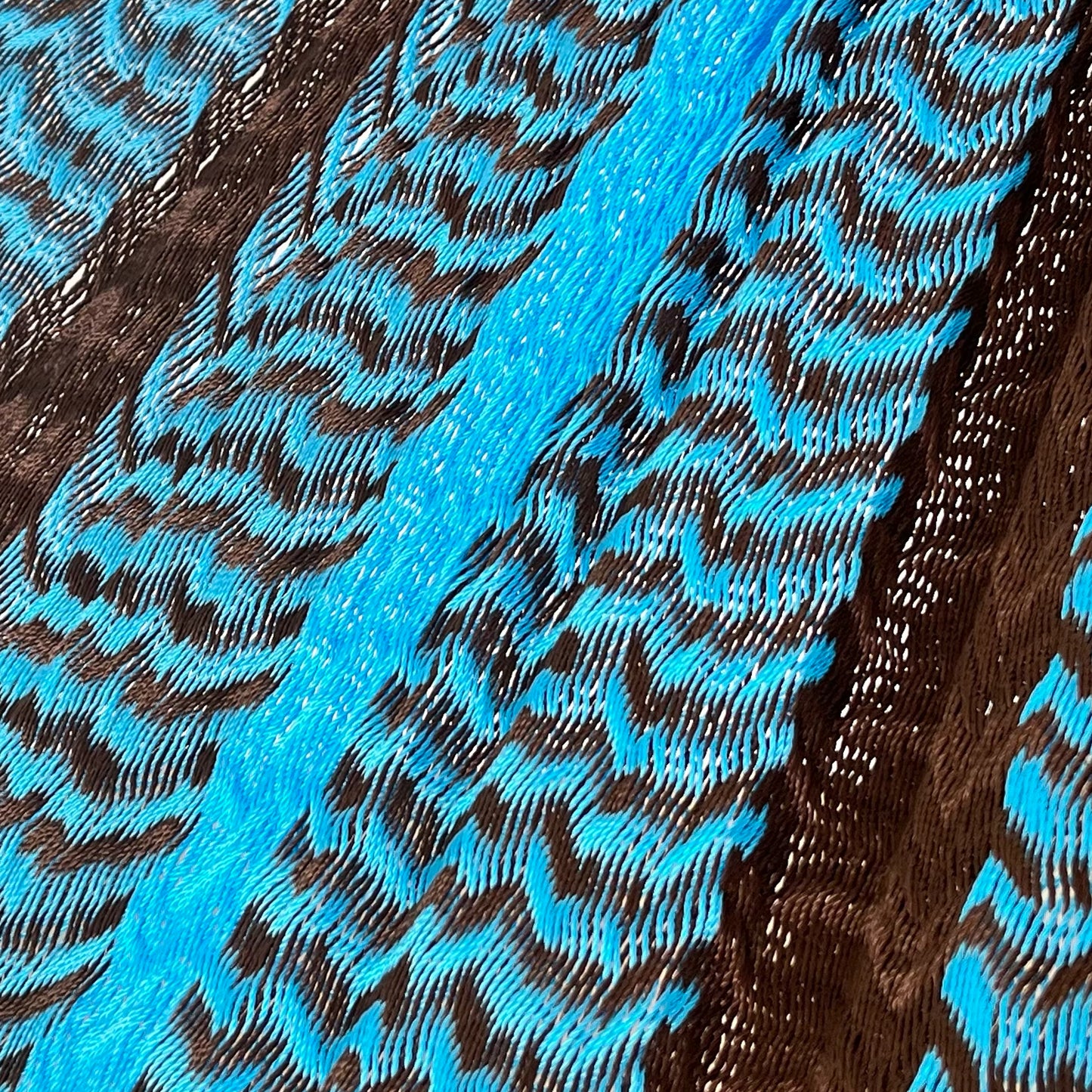 Detalle del tejido de hilo 18 de nylon de hamaca Yucateca artesanal azul claro y café