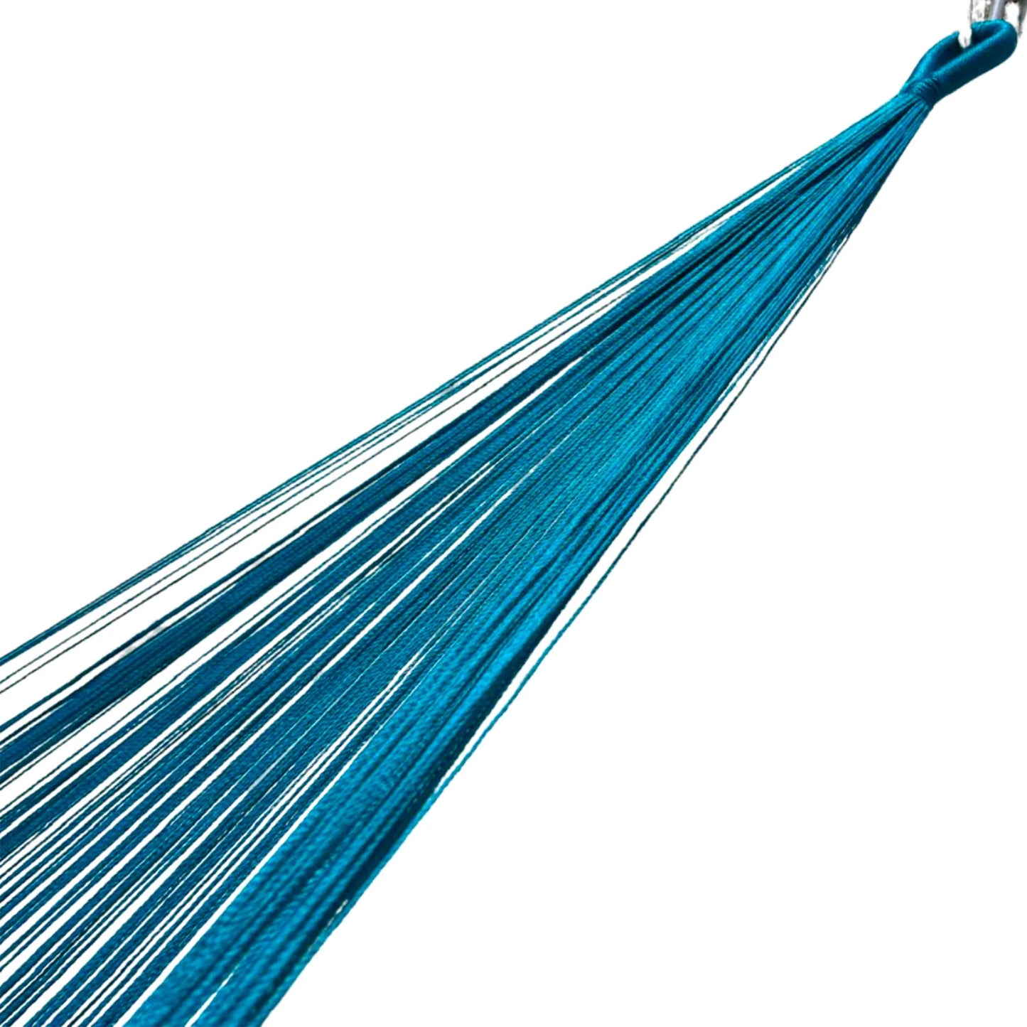 Brazo de hamaca Yucateca artesanal de hilo 18 de nylon azul petróleo y verde