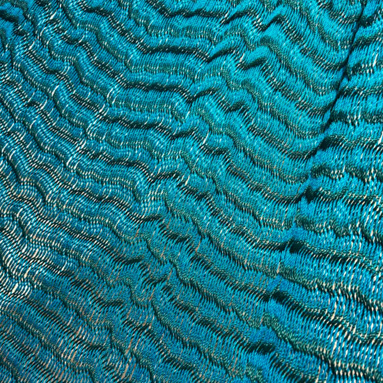 Detalle del tejido de hilo 18 de nylon de hamaca Yucateca artesanal azul petróleo y verde