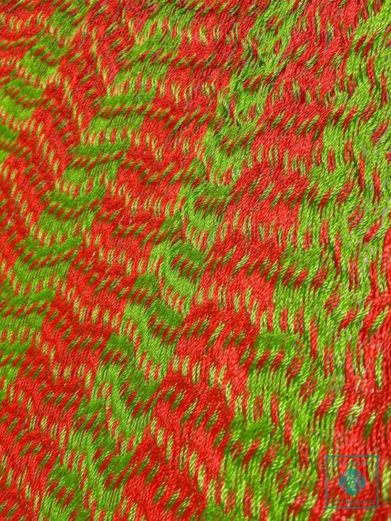 Detalle del tejido de hilo 18 de nylon de hamaca Yucateca artesanal naranja y verde