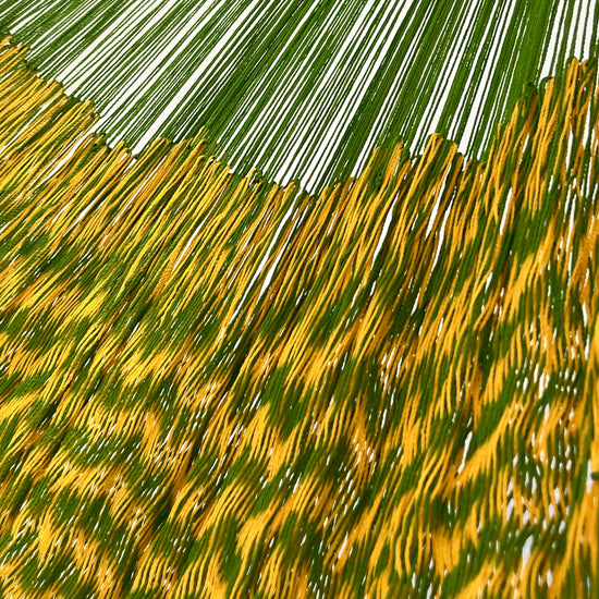 Unión entre cuerpo y brazo de hamaca Yucateca artesanal de nylon hilo 18 color amarillo