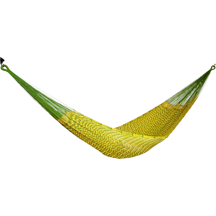 Hamaca Yucateca artesanal de nylon hilo 18 color amarillo vista lateral