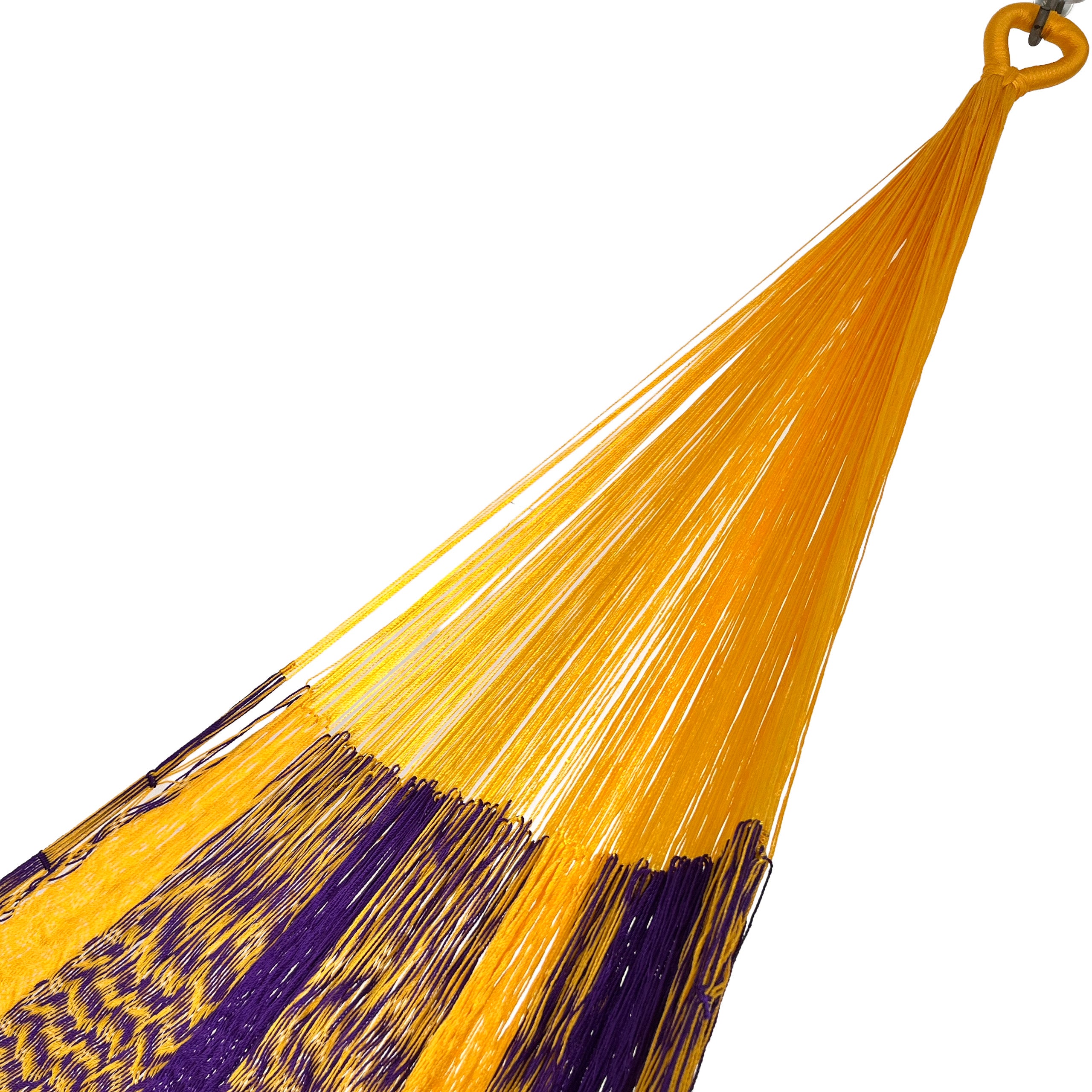 Brazo de hamaca Yucateca artesanal de nylon hilo 18 color amarillo y morado