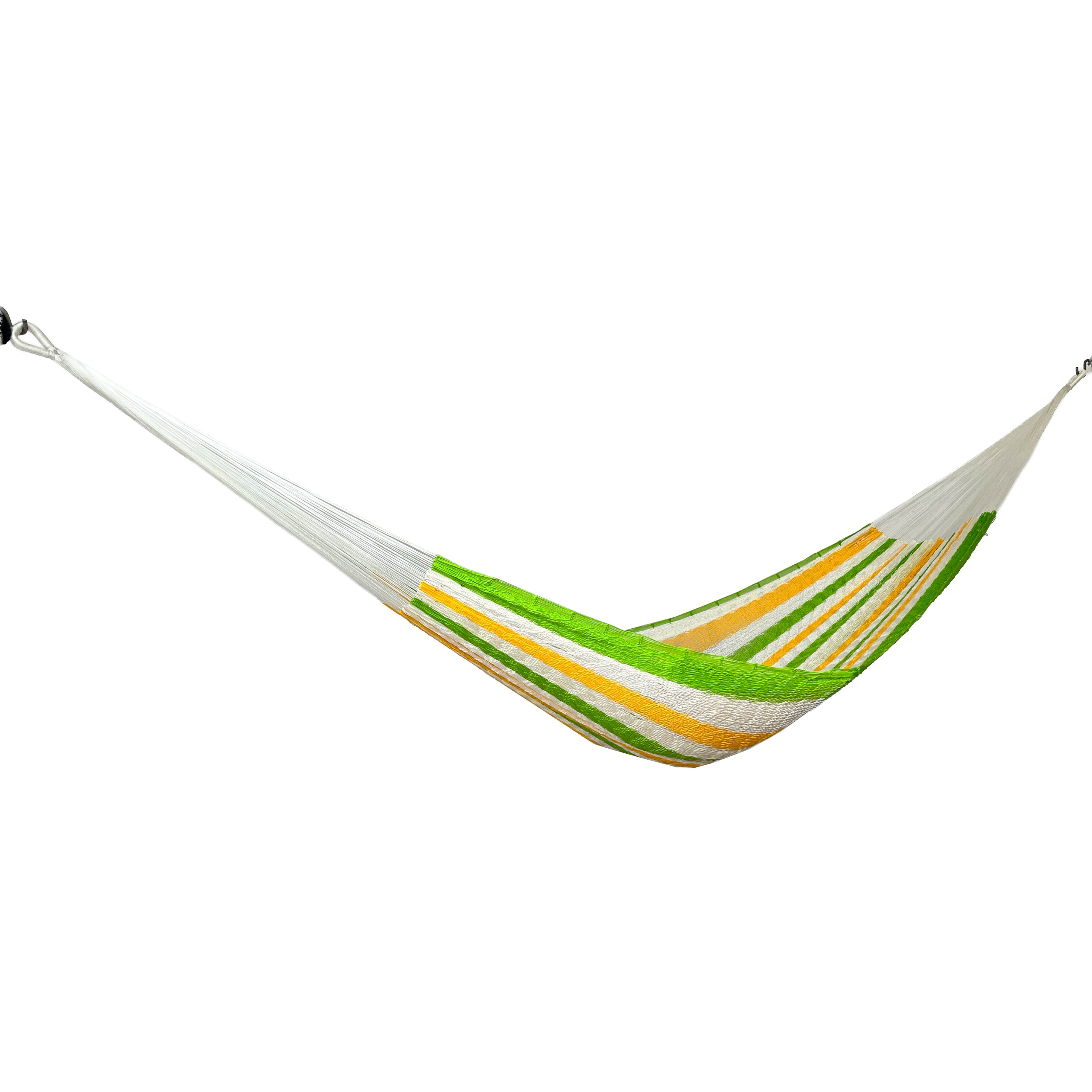 Hamaca Yucateca artesanal de nylon hilo 18 color amarillo y verde vista lateral