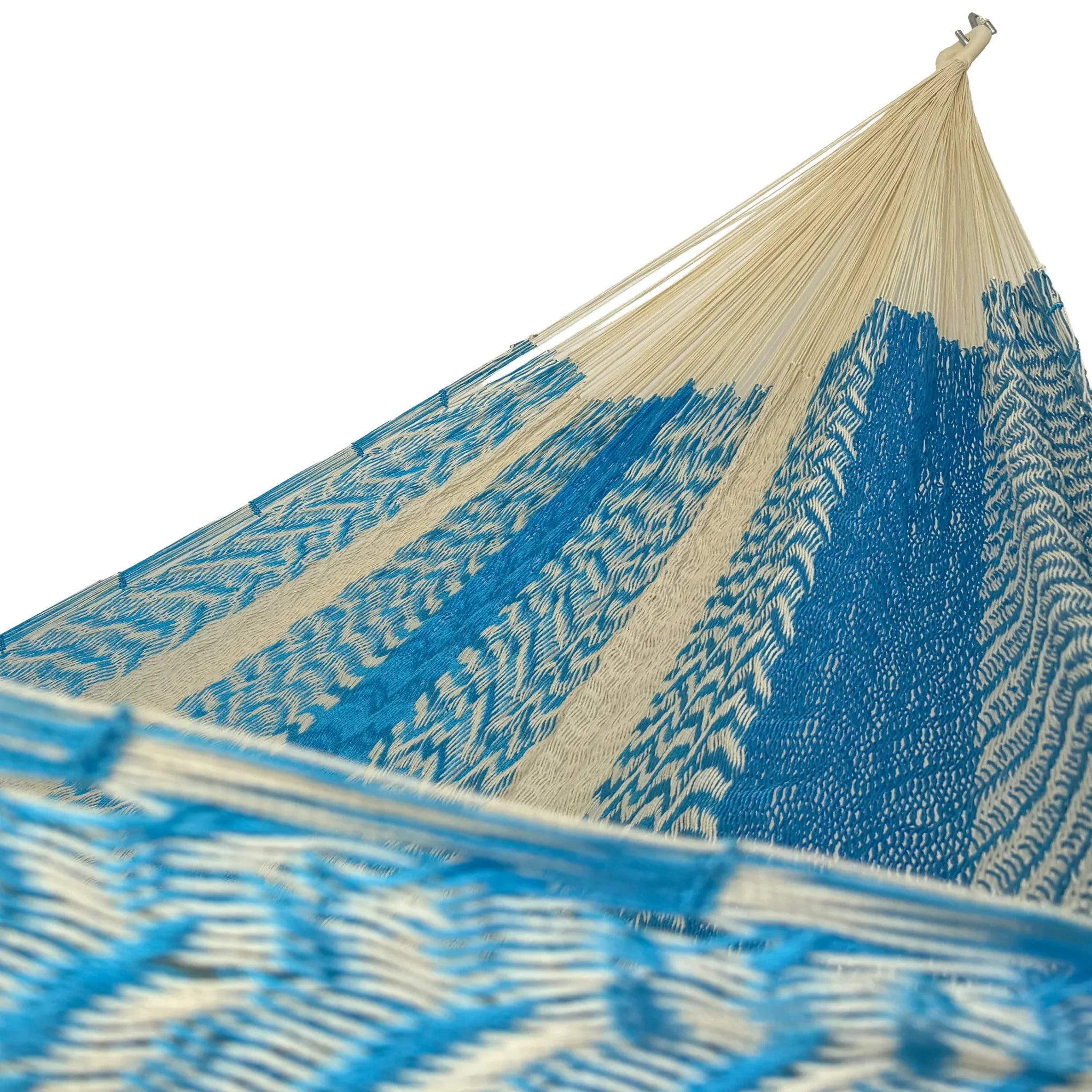 Interior de hamaca Yucateca artesanal de nylon hilo 18 color azul claro y beige