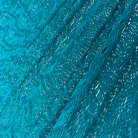Detalle del tejido de nylon hilo 18 de la hamaca Yucateca artesanal azul petróleo