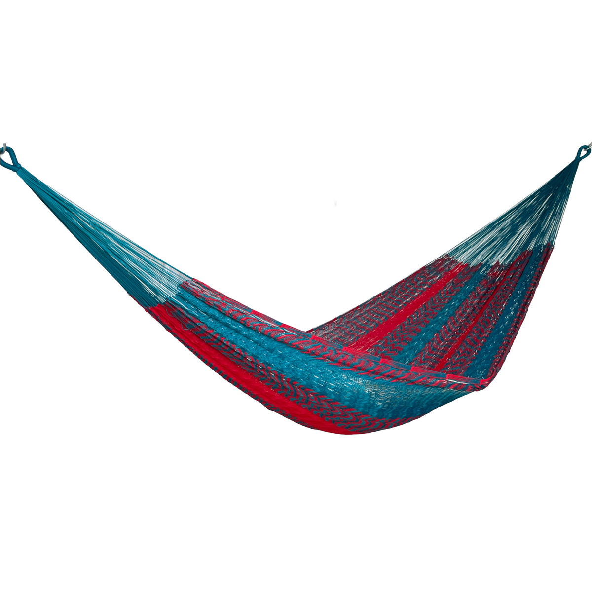 Hamaca Yucateca artesanal de nylon hilo 18 color azul petróleo vista lateral