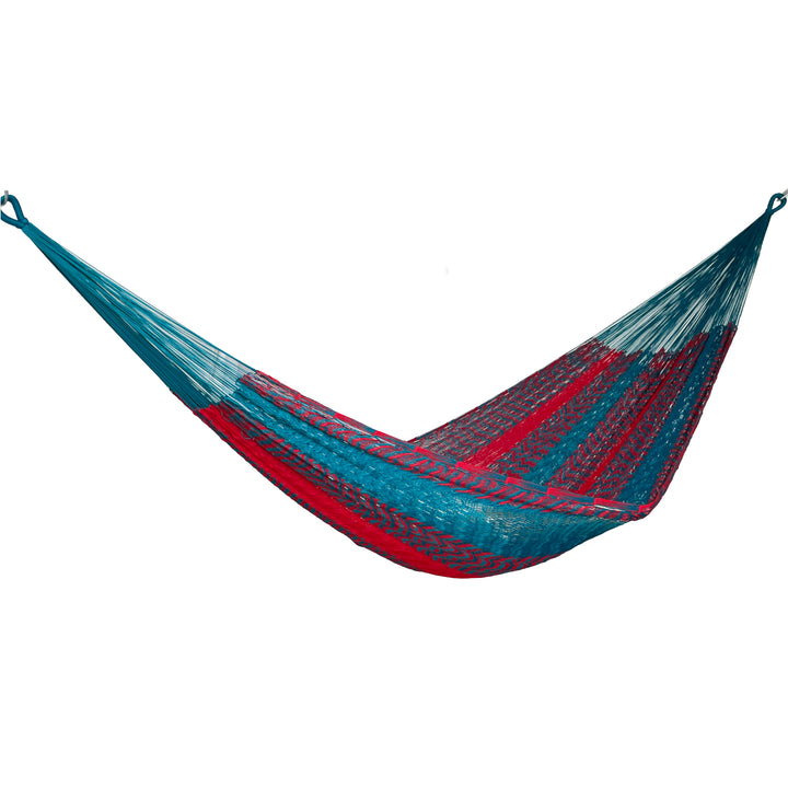 Hamaca Yucateca artesanal de nylon hilo 18 color azul petróleo vista lateral