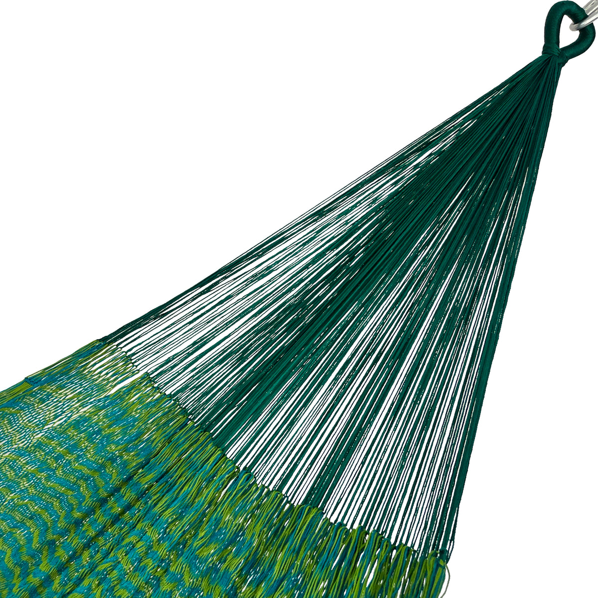 Brazo de hamaca Yucateca artesanal de nylon hilo 18 color azul petróleo y verde