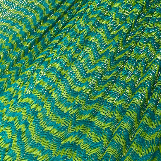 Detalle del tejido de nylon hilo 18 de la hamaca Yucateca artesanal azul petróleo y verde
