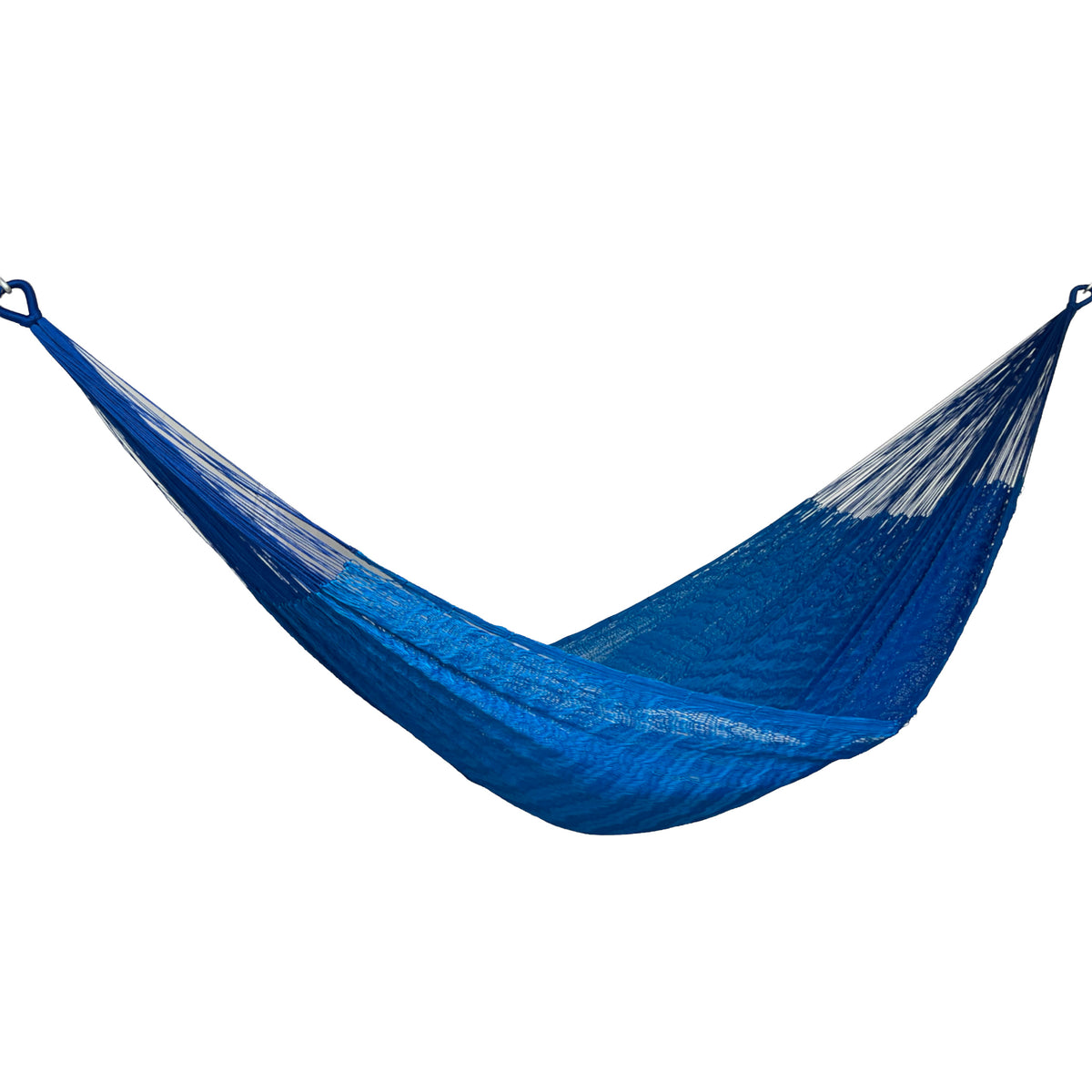 Hamaca Yucateca artesanal de nylon hilo 18 color azul rey vista lateral