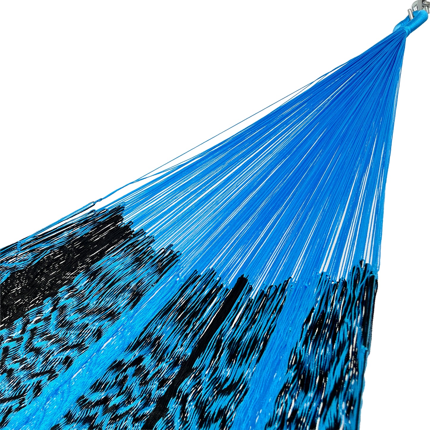 Brazo de hamaca Yucateca artesanal de nylon hilo 18 color azul y negro