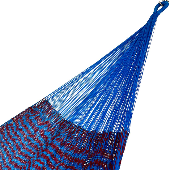 Brazo de hamaca Yucateca artesanal de nylon hilo 18 color azul y rojo