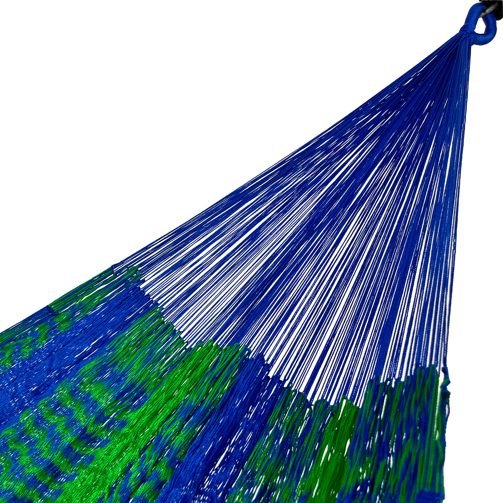 Brazo de hamaca Yucateca artesanal de nylon hilo 18 color azul y verde
