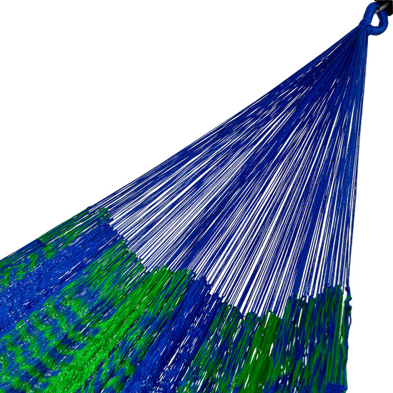 Brazo de hamaca Yucateca artesanal de nylon hilo 18 color azul y verde