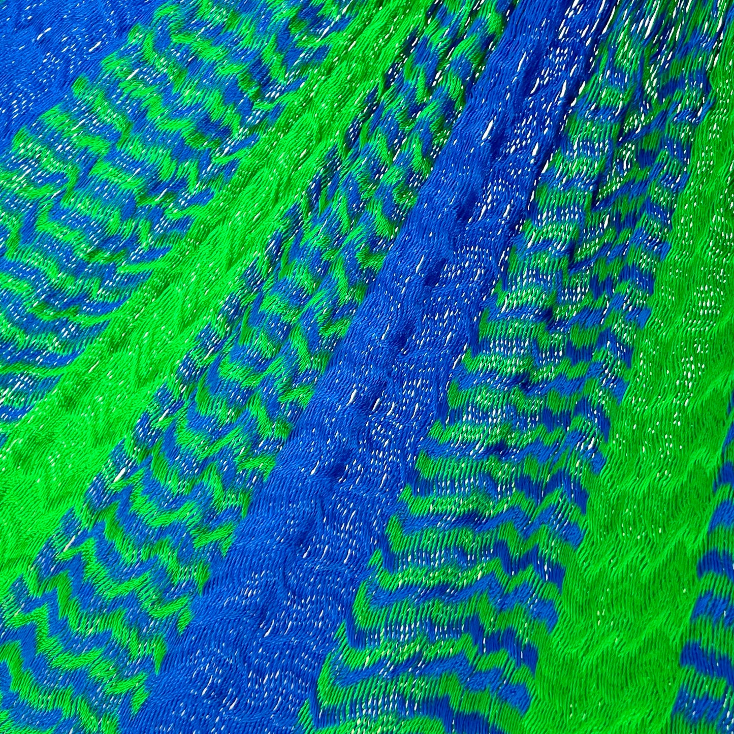 Detalle del tejido de nylon hilo 18 de la hamaca Yucateca artesanal azul y verde
