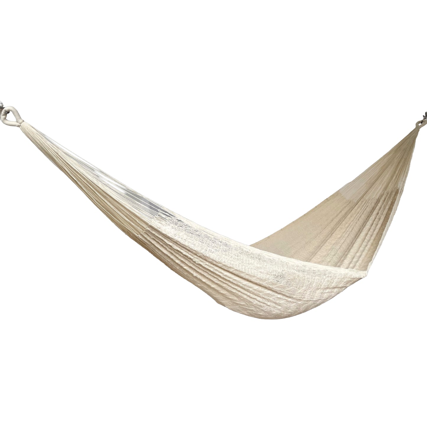 Hamaca Yucateca artesanal de nylon hilo 18 color beige vista lateral