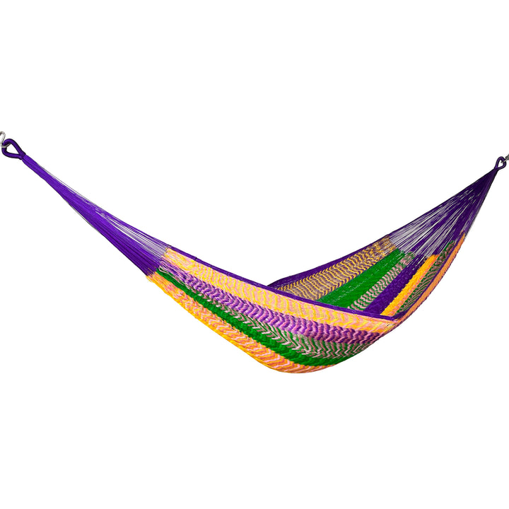 Hamaca Yucateca artesanal de nylon hilo 18 colorida vista lateral