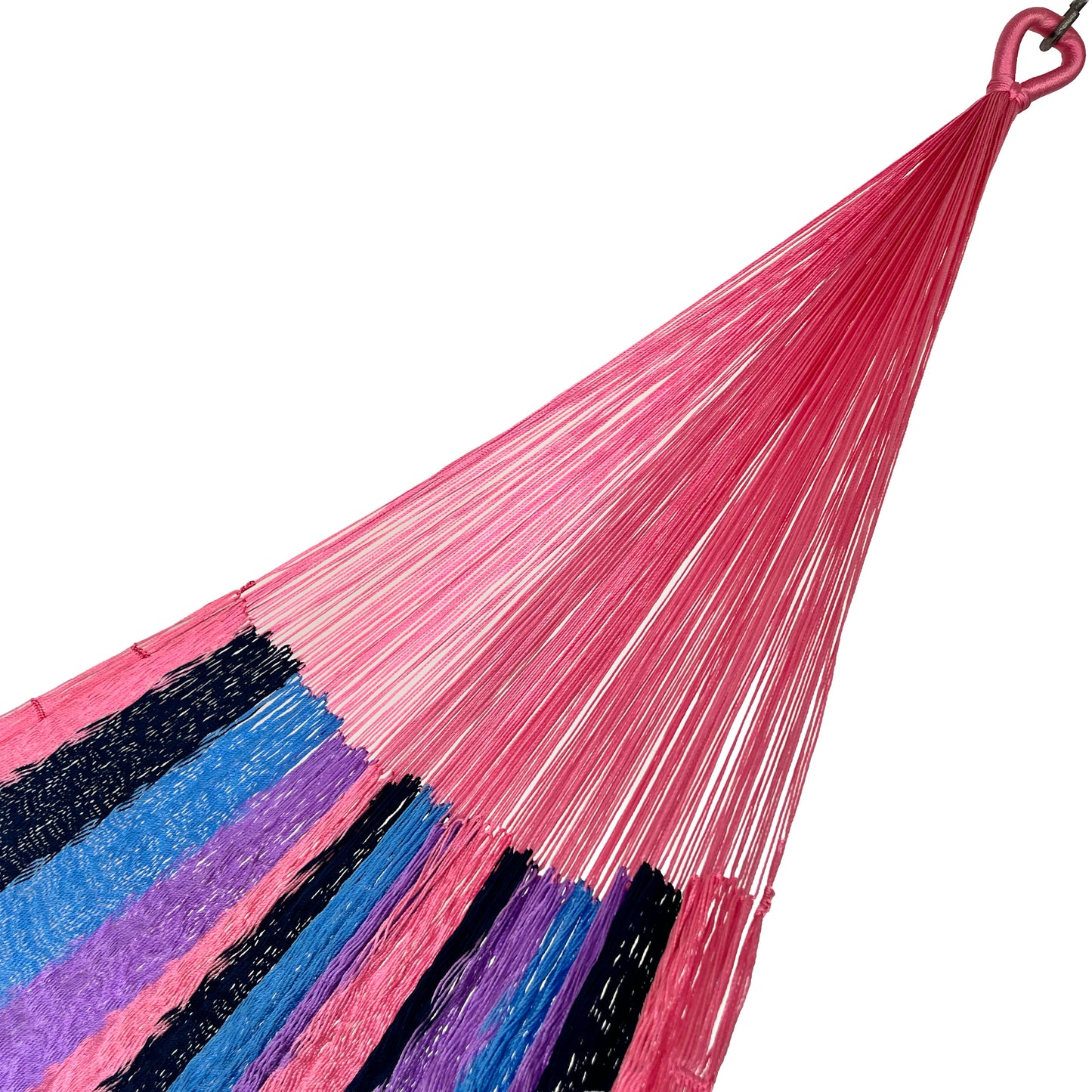 Brazo de hamaca Yucateca artesanal de nylon hilo 18 con combinación de colores