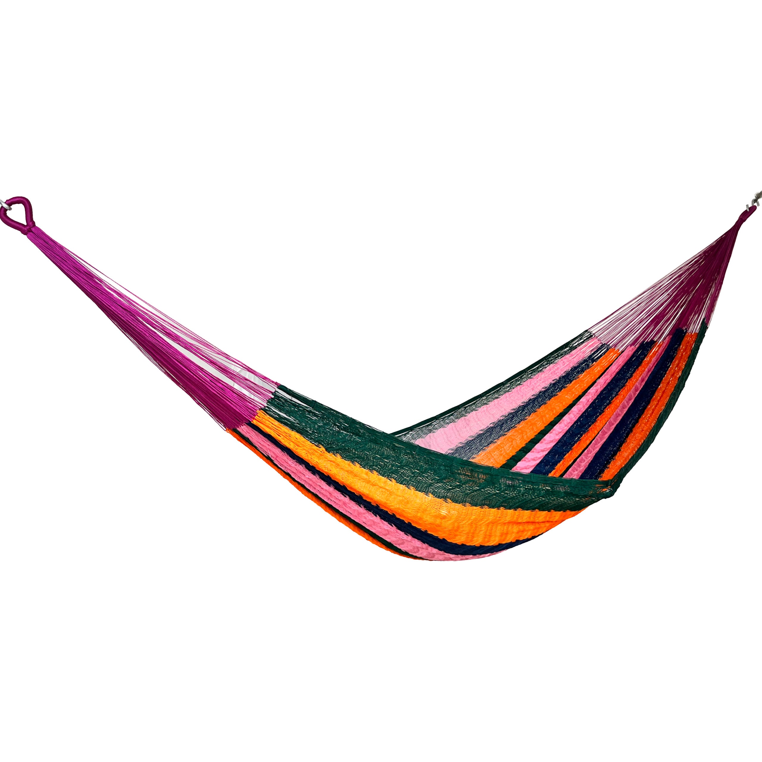 Hamaca Yucateca artesanal de nylon hilo 18 de colores vista lateral
