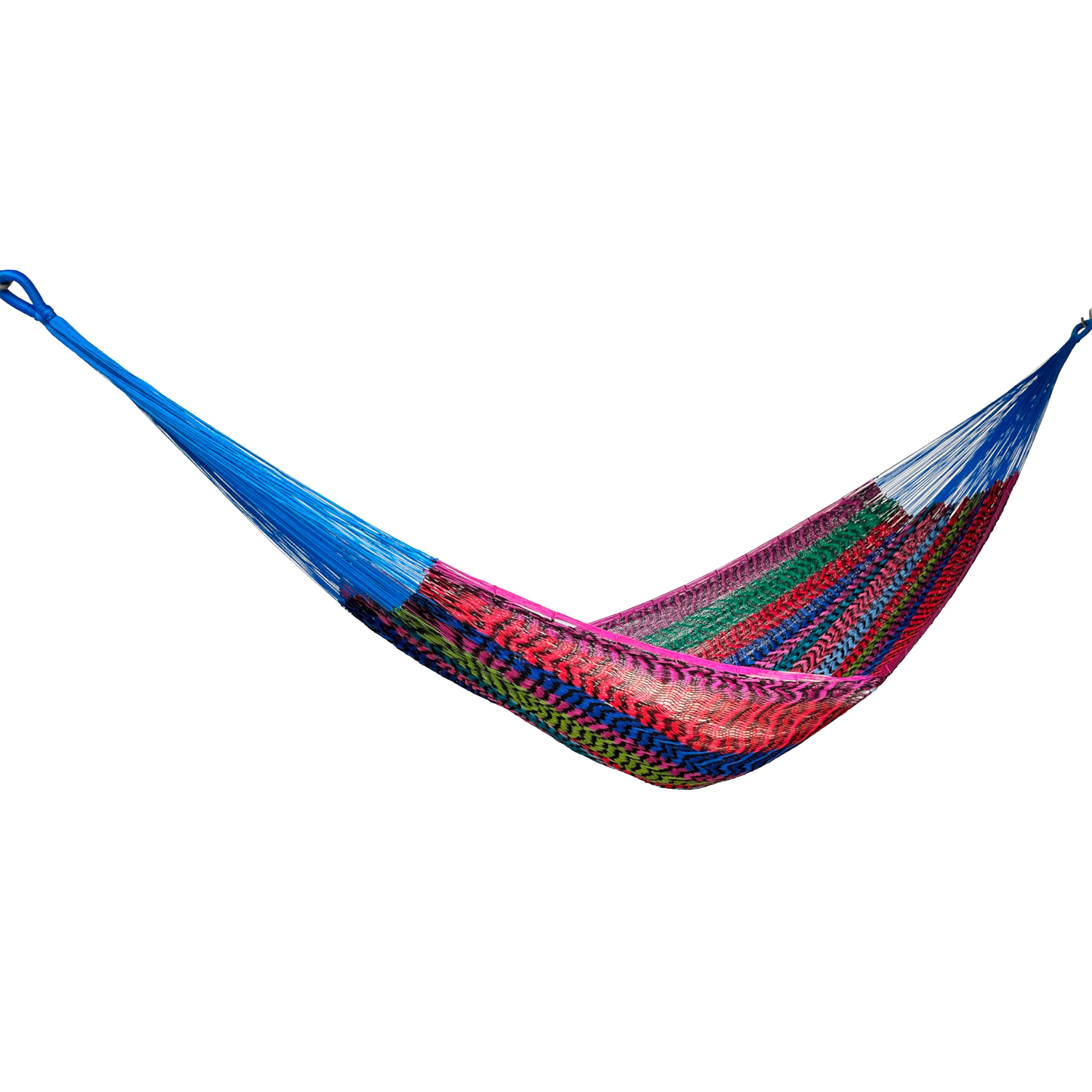 Hamaca Yucateca artesanal de nylon hilo 18 con mezcla de colores vista lateral