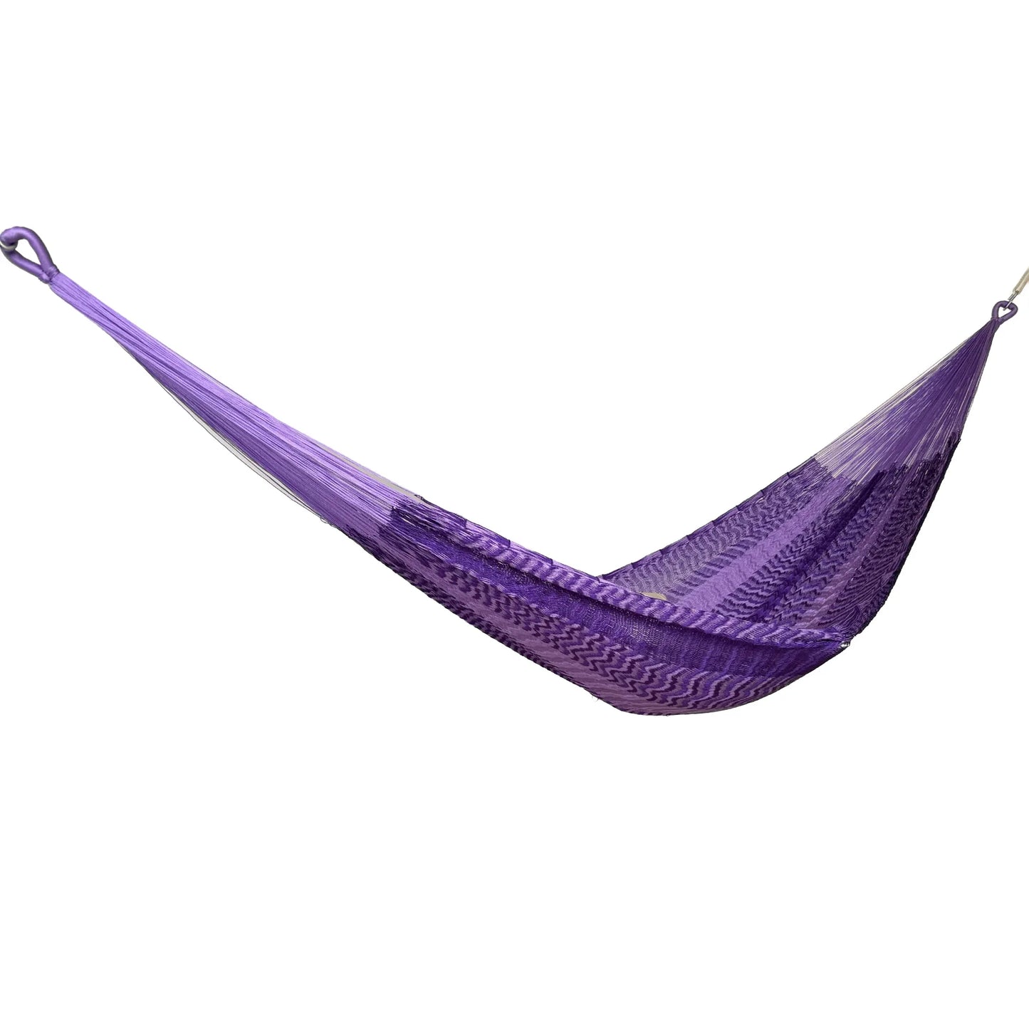 Hamaca Yucateca artesanal de nylon hilo 18 color morado vista lateral