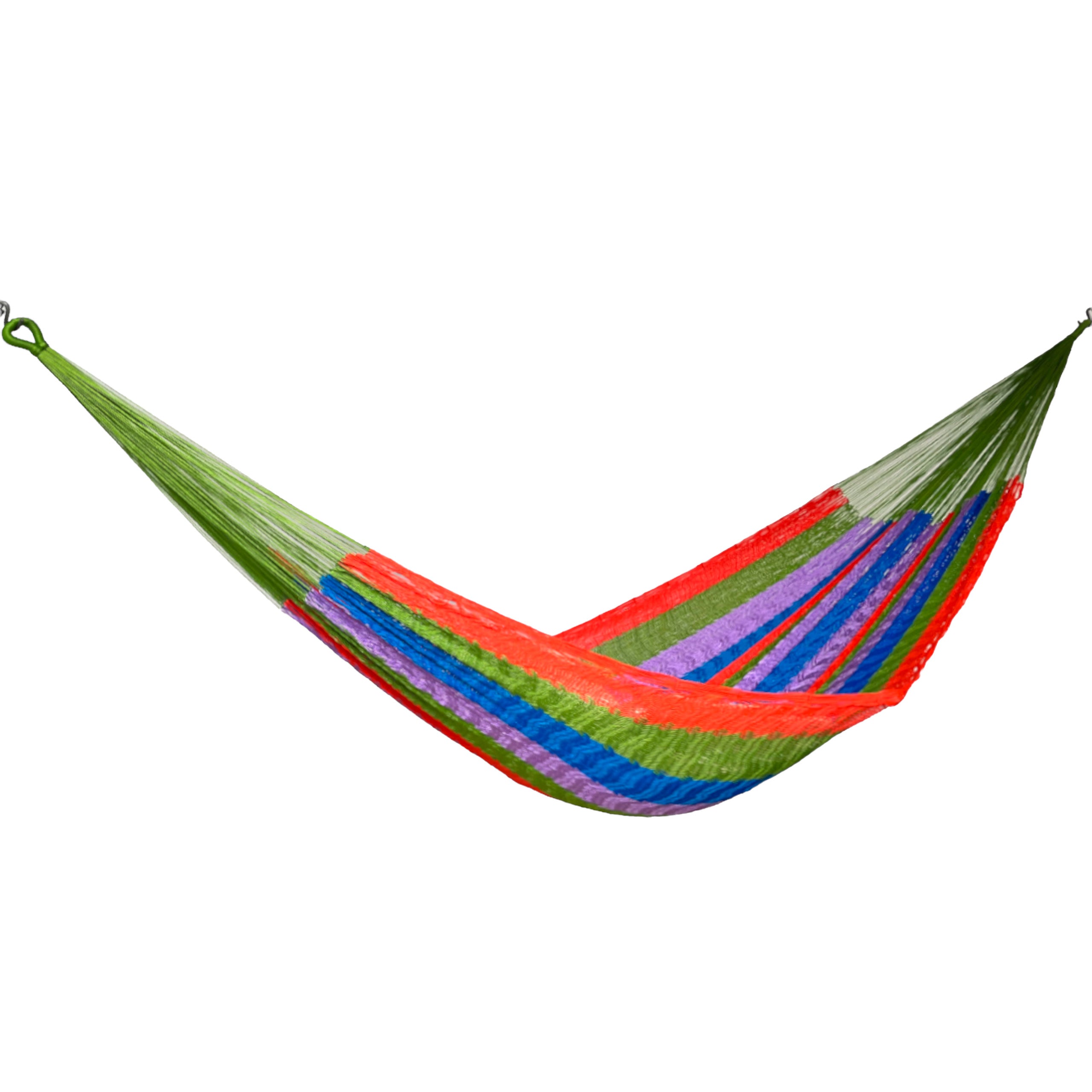Hamaca Yucateca artesanal de nylon hilo 18 multicolor verde vista lateral