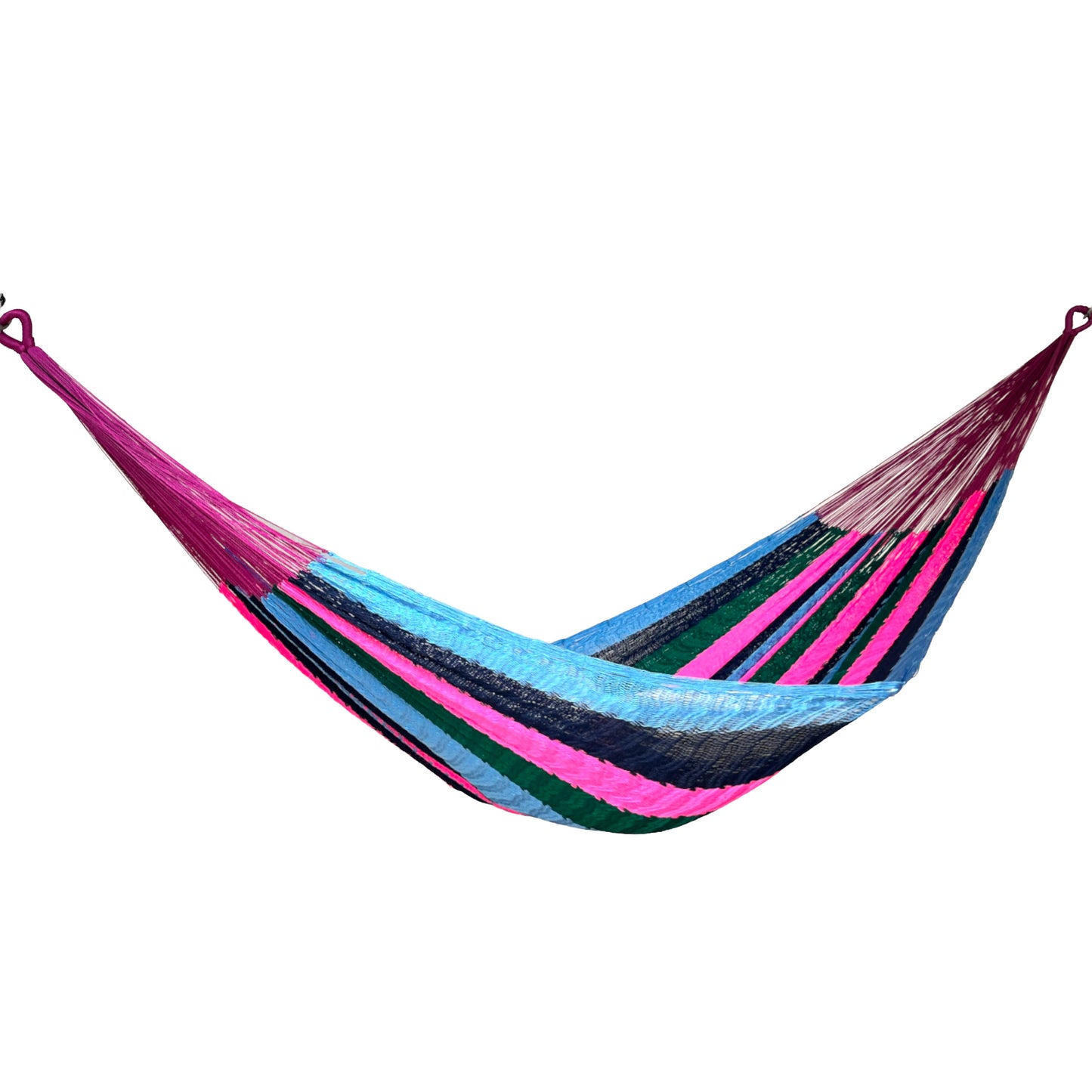 Hamaca Yucateca artesanal de nylon hilo 18 multicolor vista lateral