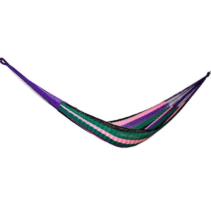 Hamaca Yucateca artesanal de nylon hilo 18 multicolor vista lateral