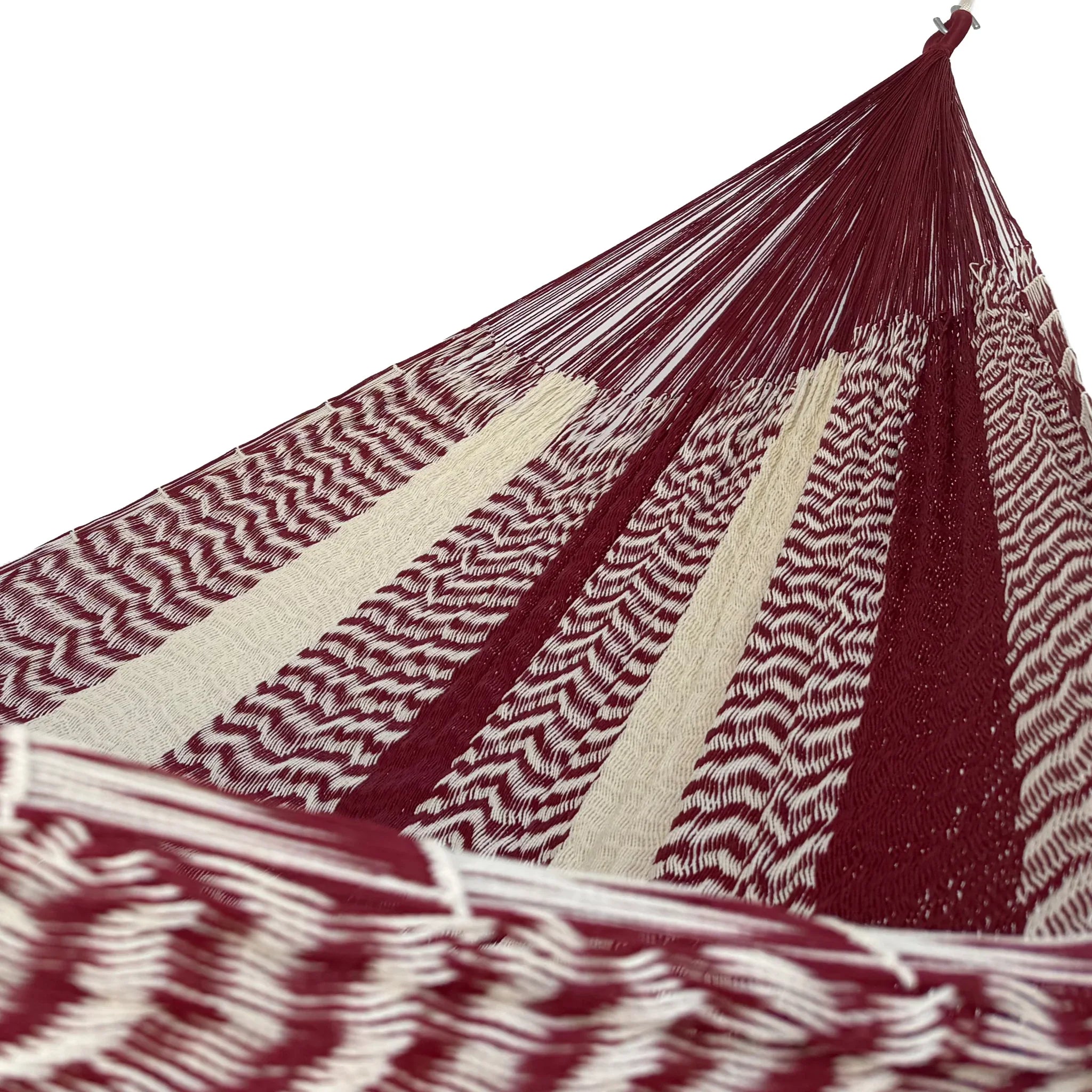 Interior de hamaca Yucateca artesanal de nylon hilo 18 color rojo vino y beige