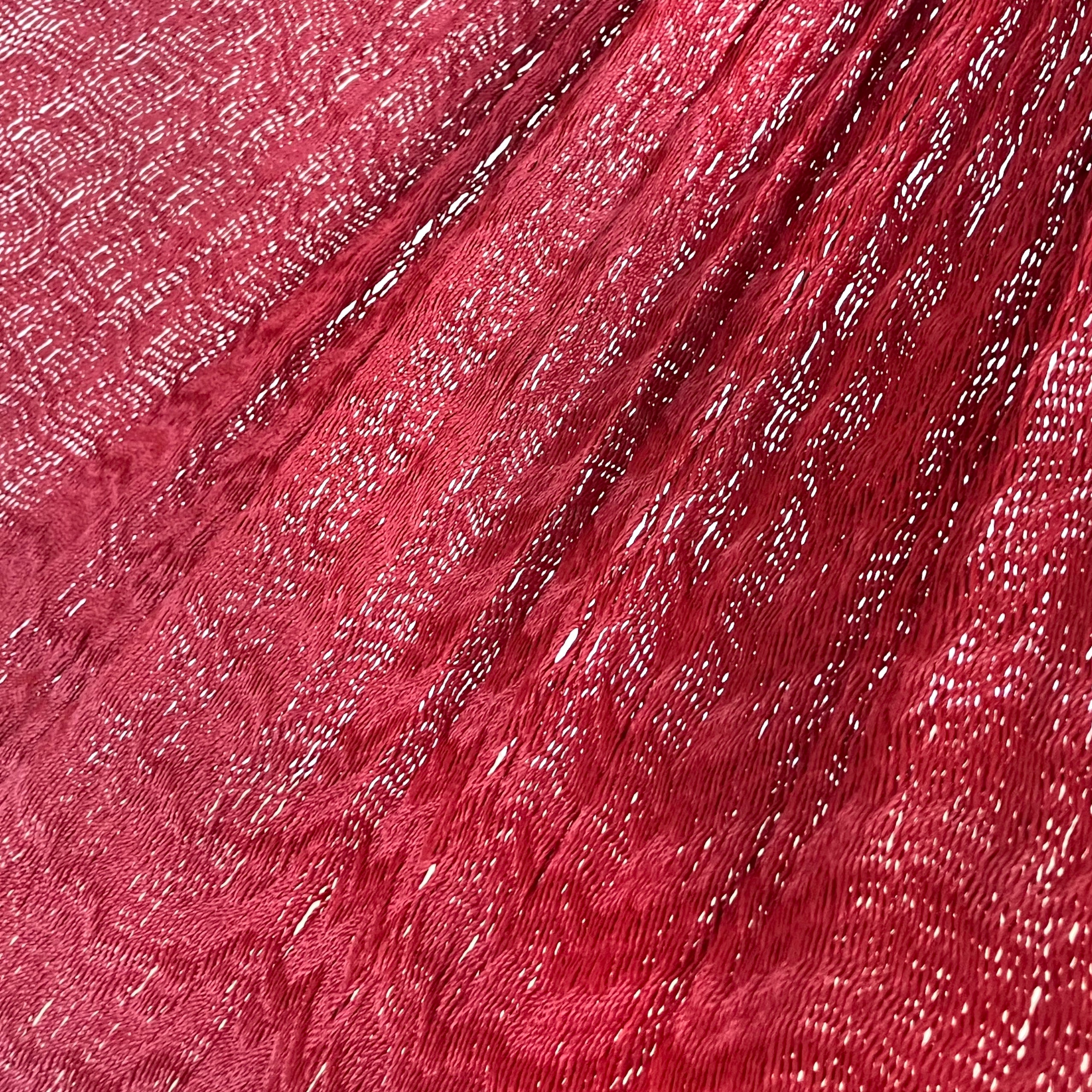 Detalle del tejido de nylon hilo 18 de la hamaca Yucateca artesanal roja